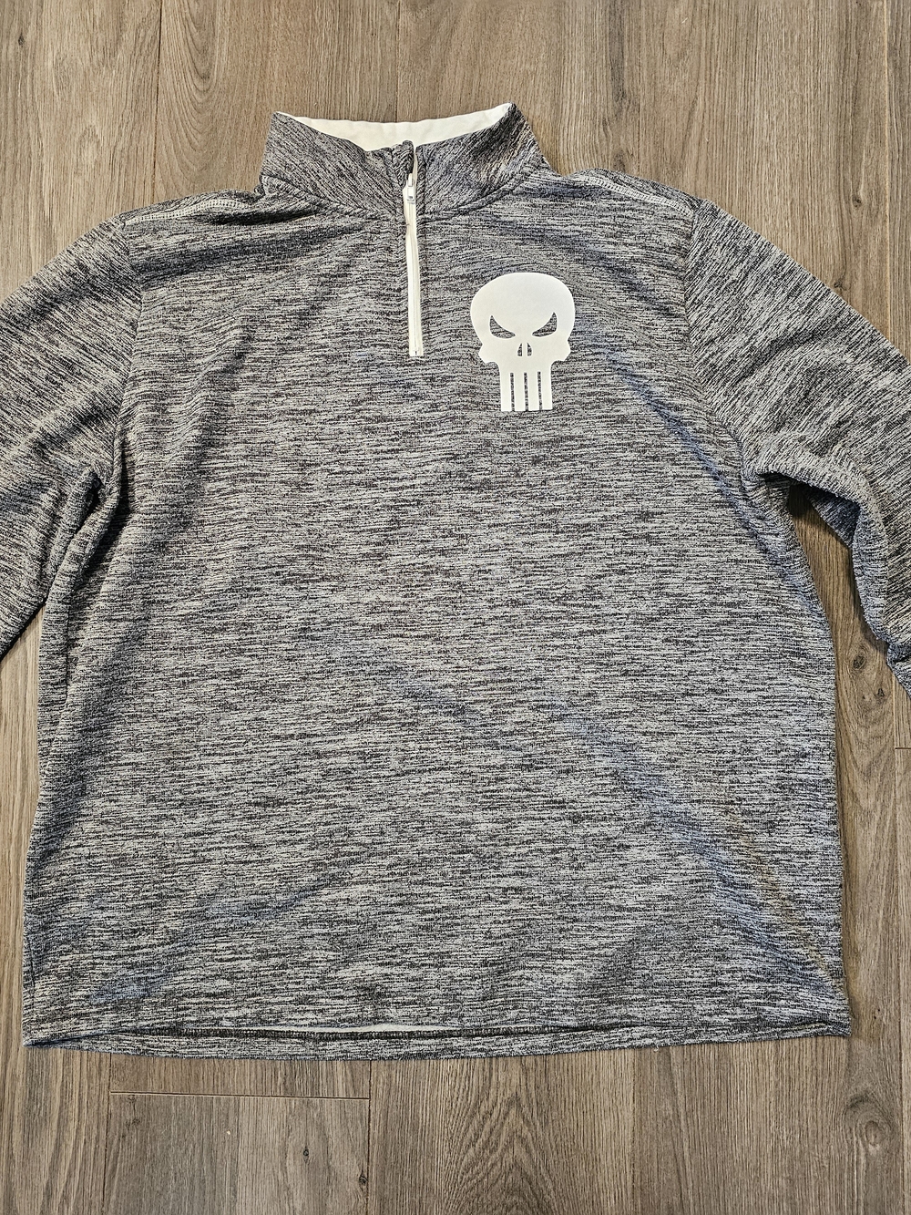 Marvel Men's Gray Quarter-Zip Pullover with White Punisher Emblem